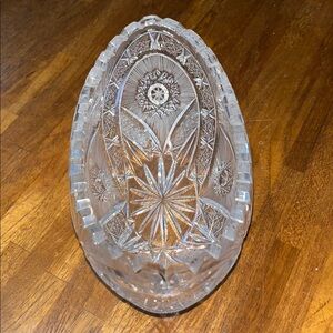 Antique American Brilliant Cut Glass Oval Bowl Heavy Blank Unique